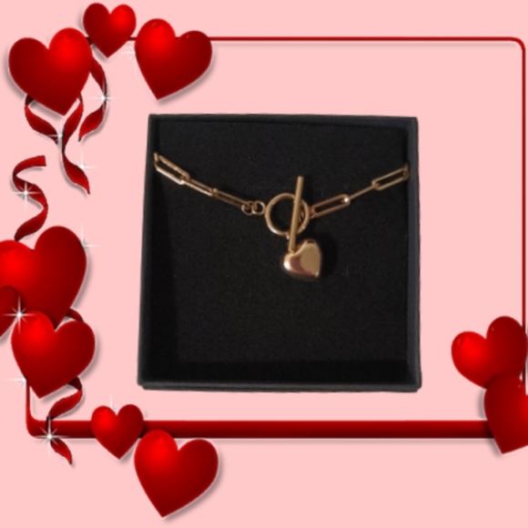 NEW 18K Gold Plated Chain Bracelet Heart Charm Toggle Clasp - Picture 2 of 12